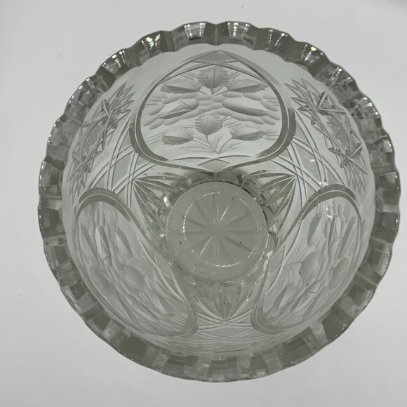 American Brilliant Vintage Crystal Engraved Cut Floral Sawtooth Rim 8" Vase - Picture 2 of 7